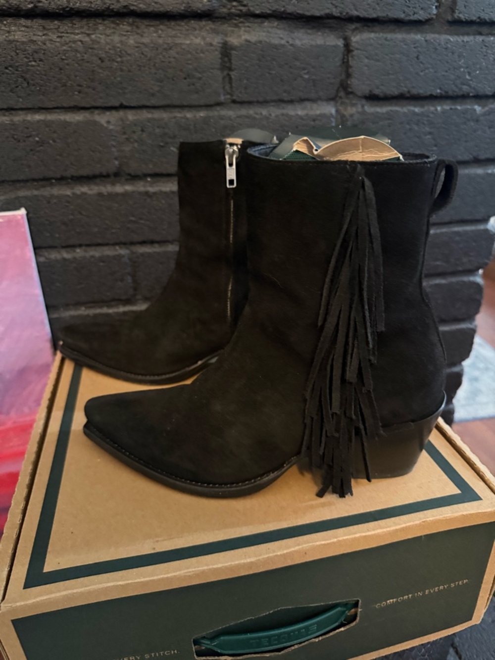 Tecovas Midnight Fringe Suede Ankle Booties Size 8.5 - Picture 2 of 7